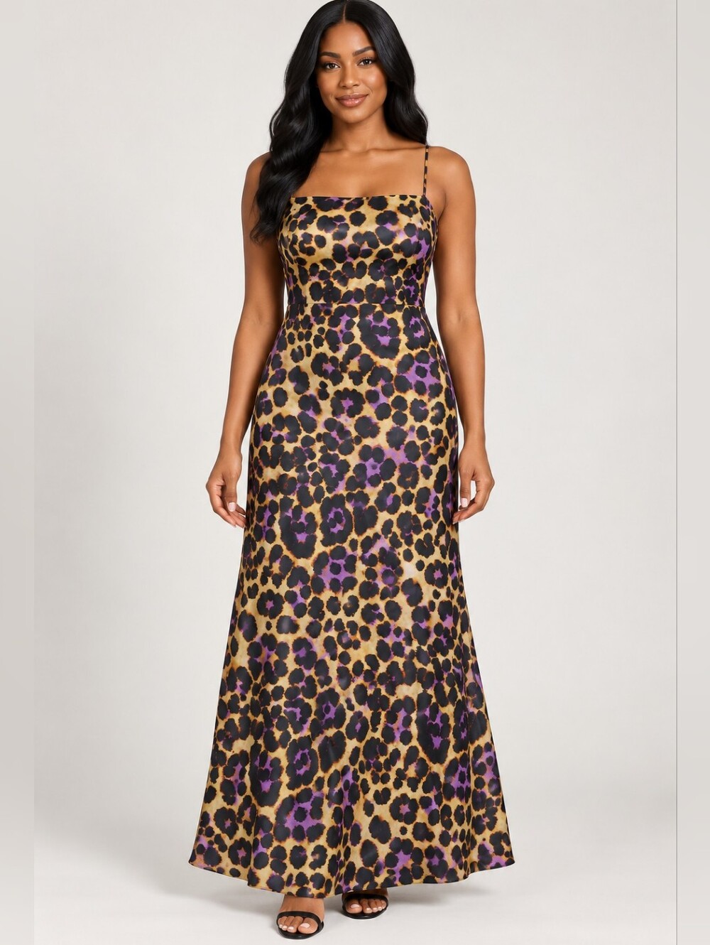 Zara Purple Leopard Print Chain-Back Maxi Dress